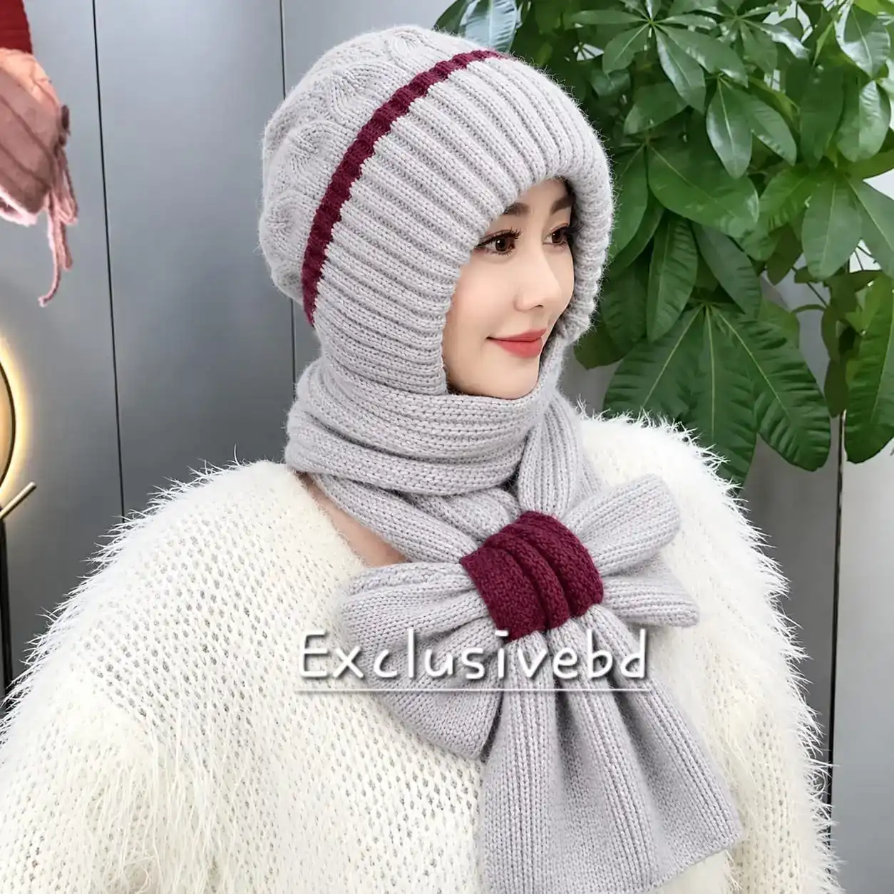 Windproof Cap with Scarf Double spell-Light Ash