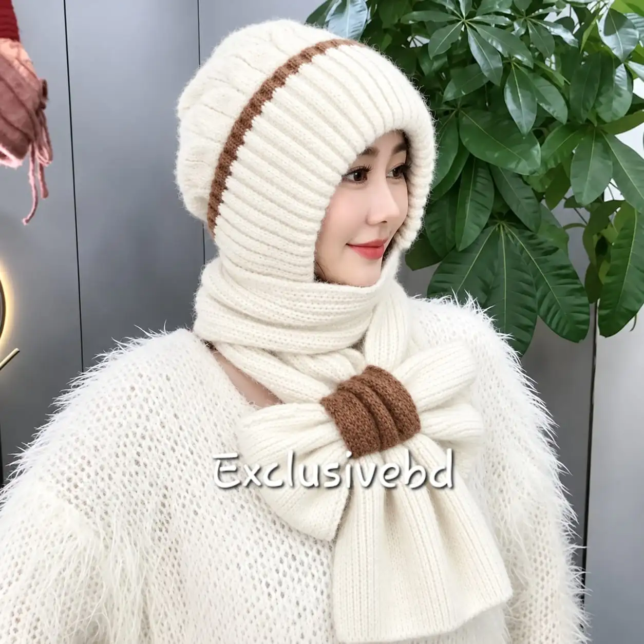 Windproof Cap with Scarf Double spell-White