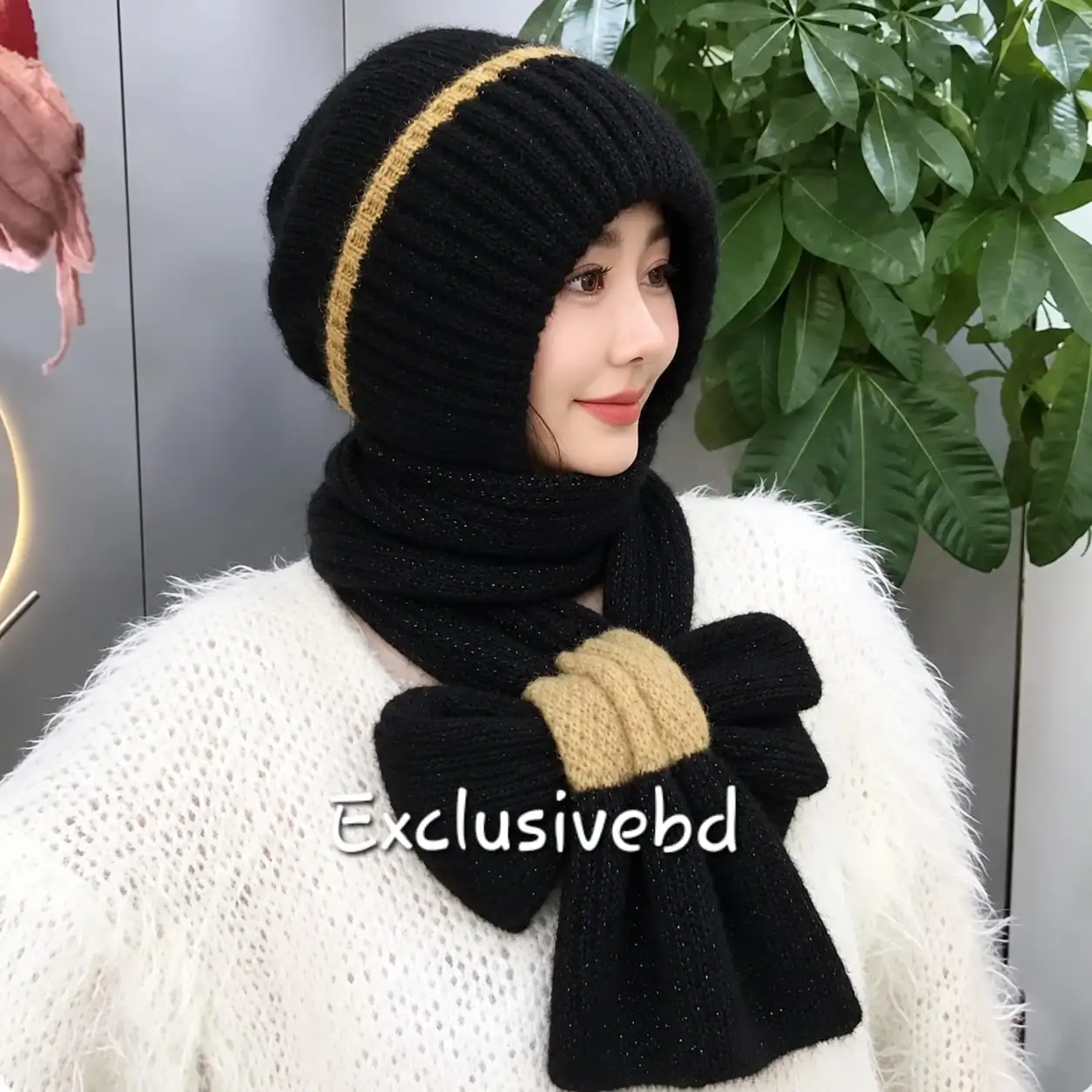 Windproof Cap with Scarf Double spell-BLACK